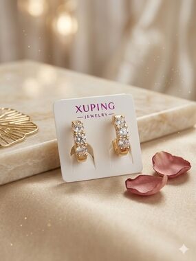 Xuping Gold-Tone Crystal Hoop Earrings